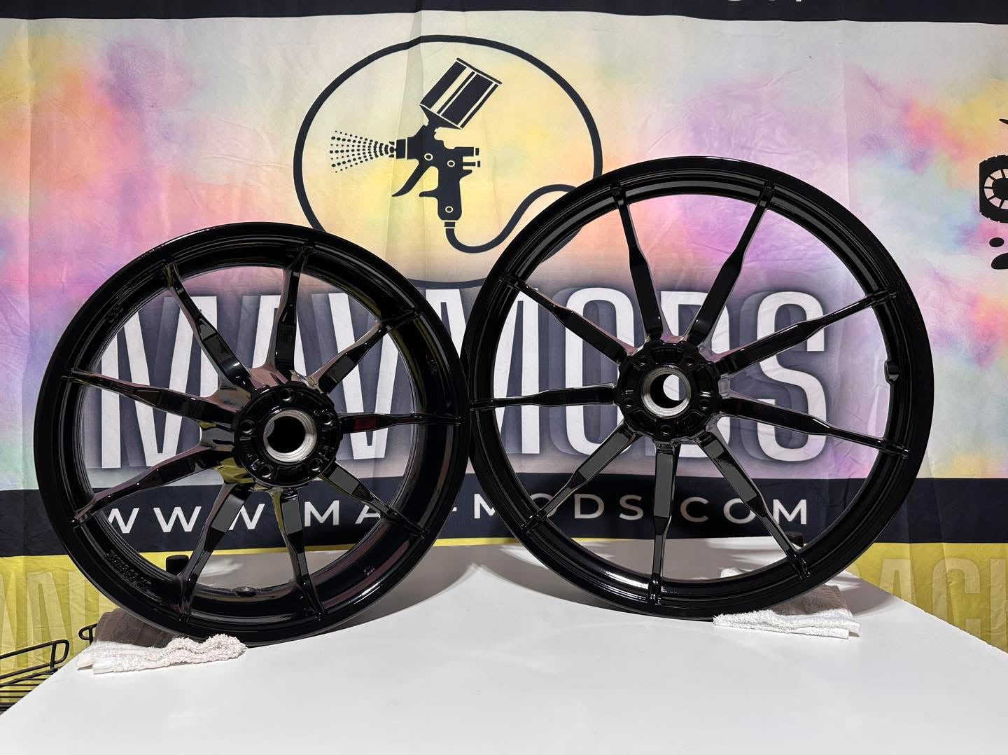 MOTORCYCLE CUSTOM COATED WHEEL RIM HUB (PAIR) (SERVICE WORK)